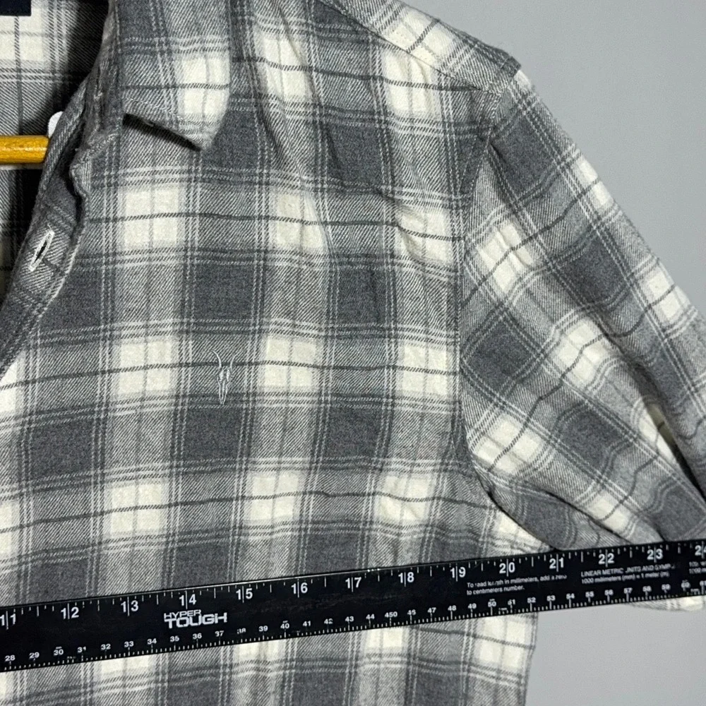 AllSaints Slim Fit Shirt Mens Size Medium Cotton Plaid Grey Flannel Button Down